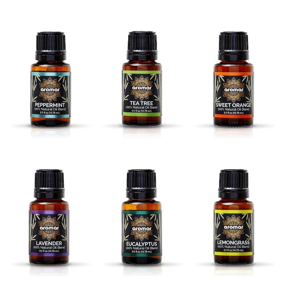 Set of 6 Aromar Essential Oils - Lavender, Eucalyptus, Orange, Peppermint & More